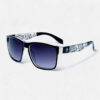Quiksilver QS208 Sports Square sunglasses, clear zebra temples, blue smoke fade lens, side view.