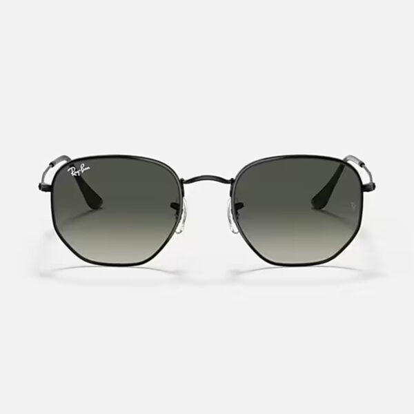 Ray-Ban RB3548 Hexagonal sunglasses in black gunmetal with grey gradient lenses, front view showing full frame and lens shape.