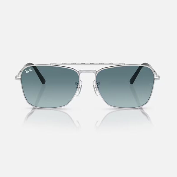 Ray-Ban RB3636 New Caravan sunglasses in silver with light blue gradient lenses, front view showing full frame and lens shape.